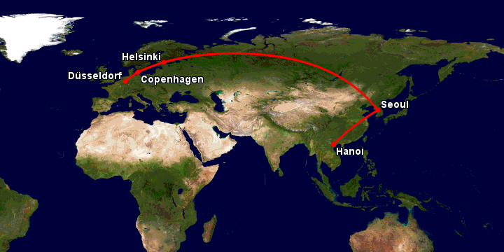 Bay từ Hà Nội đến Dusseldorf qua Seoul, Helsinki, Copenhagen