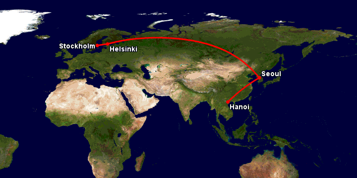 Bay từ Hà Nội đến Stockholm qua Seoul, Helsinki, Stockholm