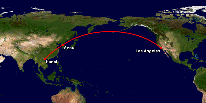Bay từ Hà Nội đến Los Angeles qua Seoul