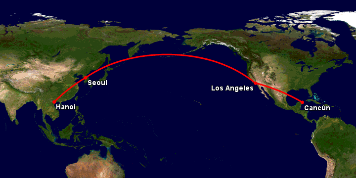 Bay từ Hà Nội đến Cancun qua Seoul, Los Angeles