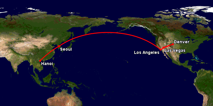 Bay từ Hà Nội đến Las Vegas qua Seoul, Los Angeles, Denver