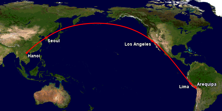 Bay từ Hà Nội đến Arequipa qua Seoul, Los Angeles, Lima