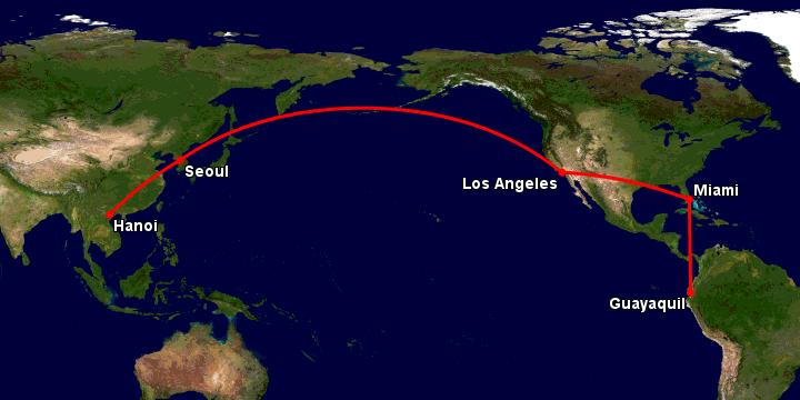 Bay từ Hà Nội đến Guayaquil qua Seoul, Los Angeles, Miami
