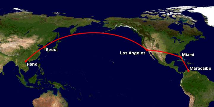 Bay từ Hà Nội đến Maracaibo qua Seoul, Los Angeles, Miami
