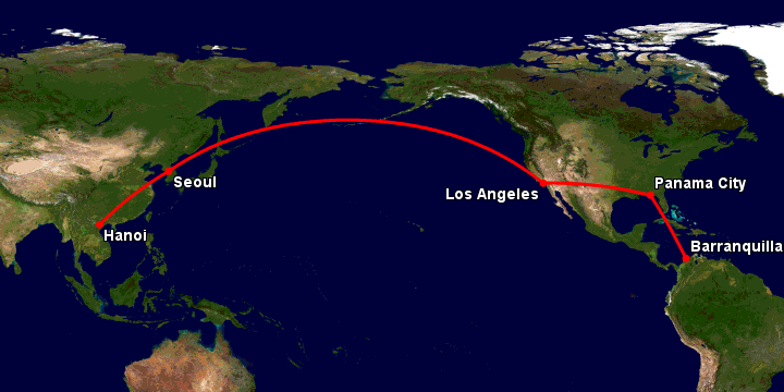 Bay từ Hà Nội đến Barranquilla qua Seoul, Los Angeles, Panama City