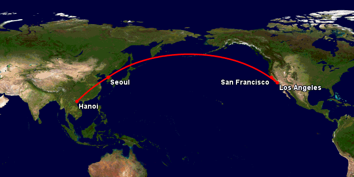 Bay từ Hà Nội đến San Francisco qua Seoul, Los Angeles