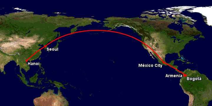 Bay từ Hà Nội đến Armenia qua Seoul, Mexico City, Bogotá