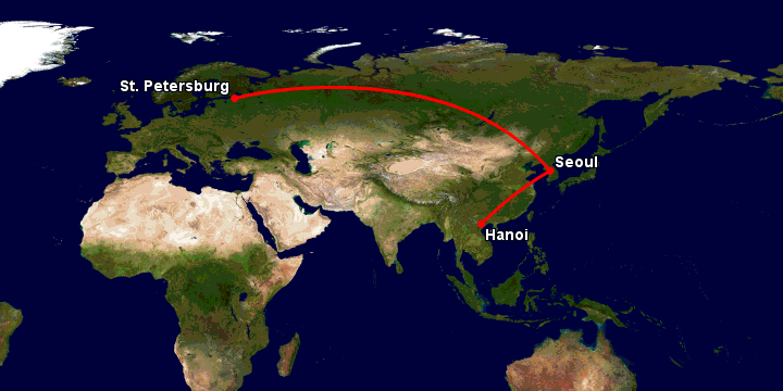 Bay từ Hà Nội đến Saint Petersburg qua Seoul