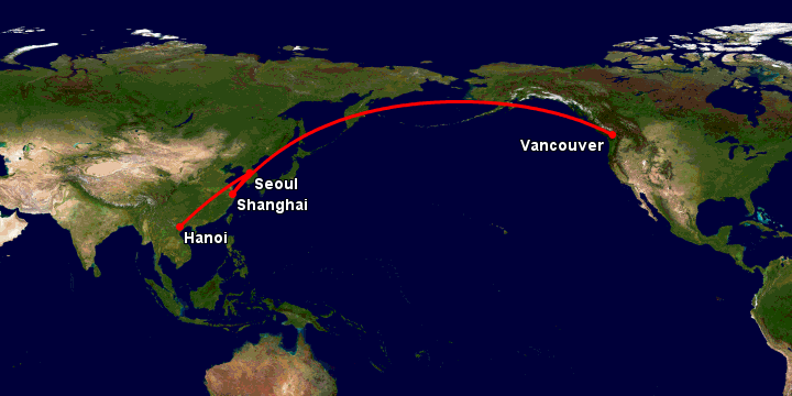 Bay từ Hà Nội đến Vancouver qua Seoul, Thượng Hải