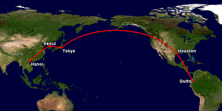 Bay từ Hà Nội đến Quito qua Seoul, Tokyo, Houston