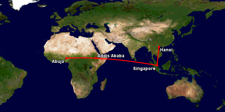 Bay từ Hà Nội đến Abuja qua Singapore, Addis Ababa