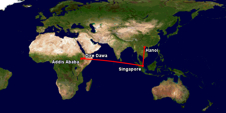 Bay từ Hà Nội đến Dire Dawa qua Singapore, Addis Ababa