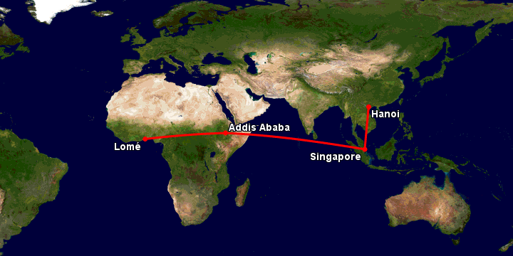 Bay từ Hà Nội đến Lome qua Singapore, Addis Ababa