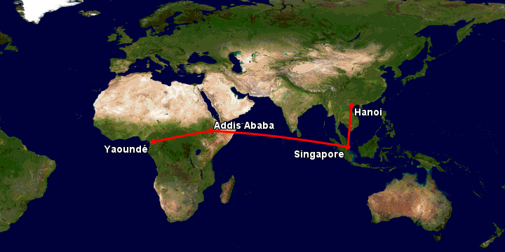 Bay từ Hà Nội đến Yaounde qua Singapore, Addis Ababa