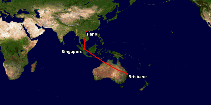 Bay từ Hà Nội đến Brisbane qua Singapore, Brisbane