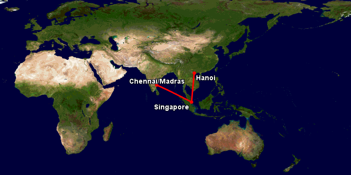 Bay từ Hà Nội đến Chennai qua Singapore
