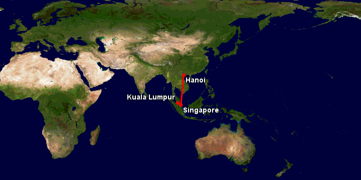Bay từ Hà Nội đến Kuala Lumpur qua Singapore
