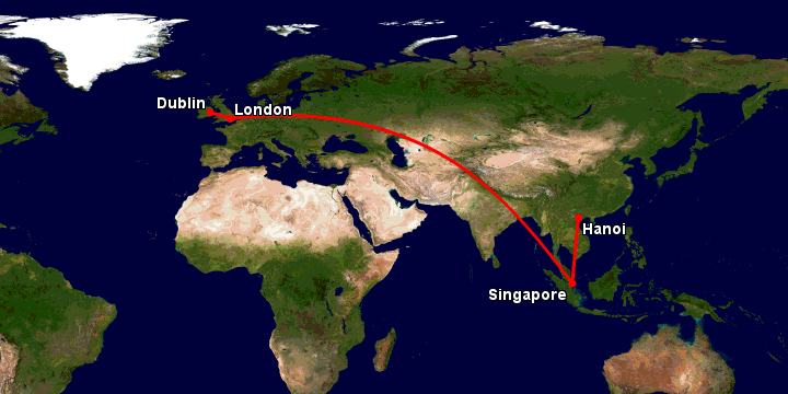 Bay từ Hà Nội đến Dublin qua Singapore, London