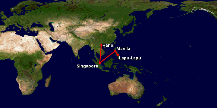 Bay từ Hà Nội đến Cebu qua Singapore, Manila