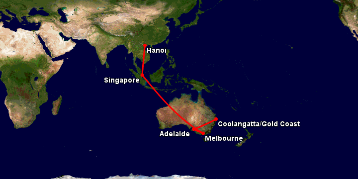 Bay từ Hà Nội đến Gold Coast qua Singapore, Melbourne, Adelaide