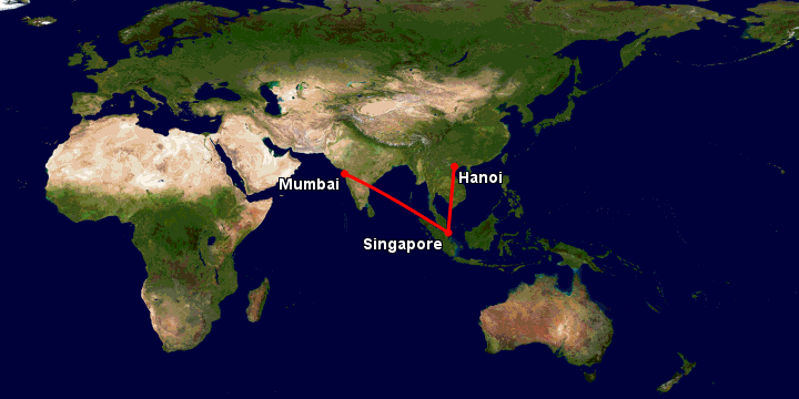 Bay từ Hà Nội đến Mumbai qua Singapore, Mumbai