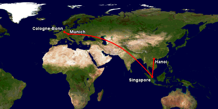 Bay từ Hà Nội đến Bonn qua Singapore, Munich