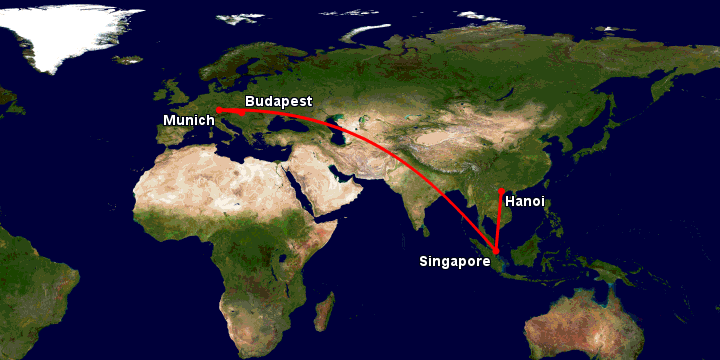 Bay từ Hà Nội đến Budapest qua Singapore, Munich