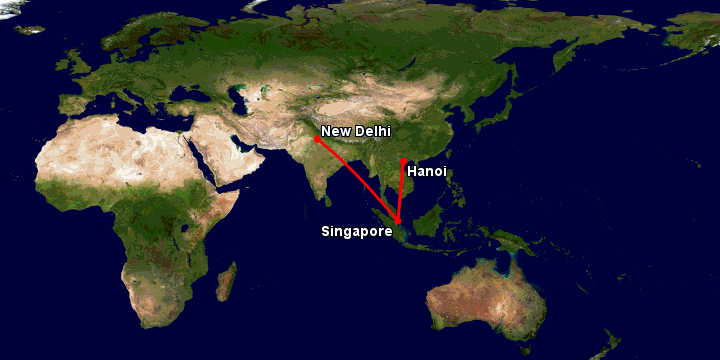 Bay từ Hà Nội đến Delhi qua Singapore, New Delhi