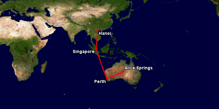 Bay từ Hà Nội đến Alice Springs qua Singapore, Perth