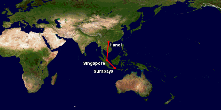Bay từ Hà Nội đến Surabaya qua Singapore
