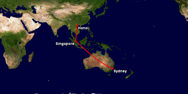 Bay từ Hà Nội đến Sydney qua Singapore