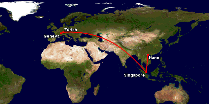 Bay từ Hà Nội đến Geneva qua Singapore, Zürich