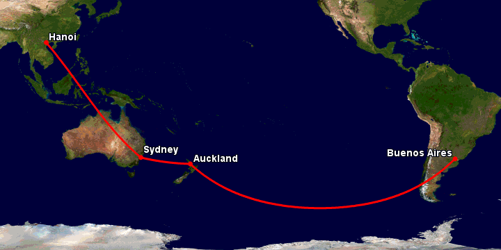 Bay từ Hà Nội đến Buenos Aires qua Sydney, Auckland
