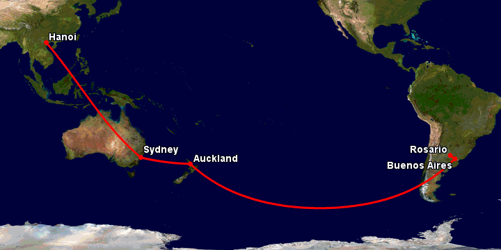 Bay từ Hà Nội đến Rosario qua Sydney, Auckland, Buenos Aires