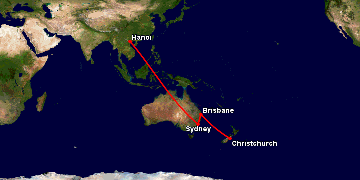 Bay từ Hà Nội đến Christchurch qua Sydney, Brisbane