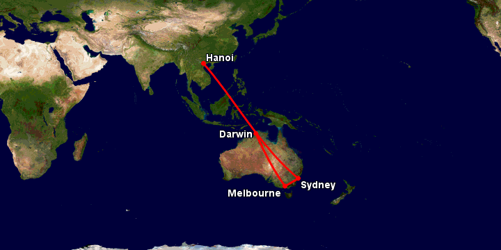 Bay từ Hà Nội đến Darwin qua Sydney, Melbourne