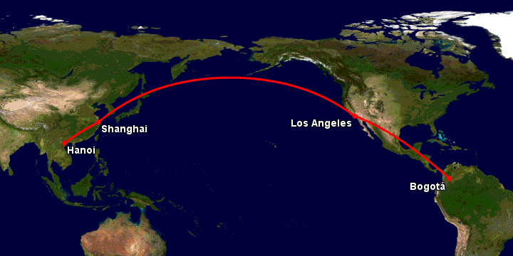 Bay từ Hà Nội đến Bogota qua Thượng Hải, Los Angeles