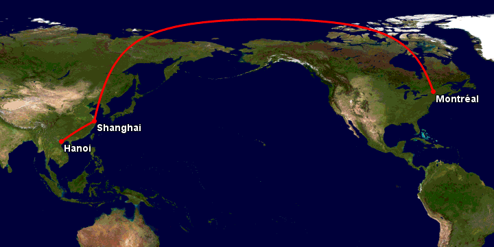 Bay từ Hà Nội đến Montreal qua Thượng Hải