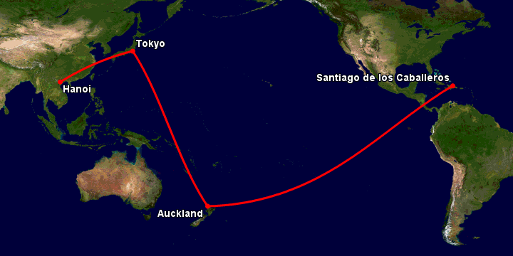 Bay từ Hà Nội đến Santiago Do qua Tokyo, Auckland