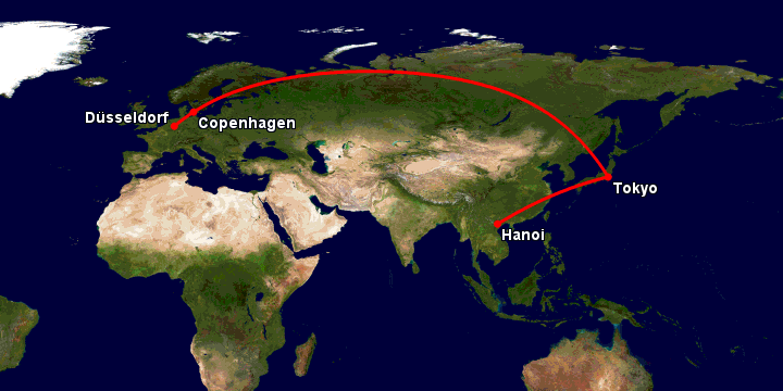 Bay từ Hà Nội đến Dusseldorf qua Tokyo, Copenhagen