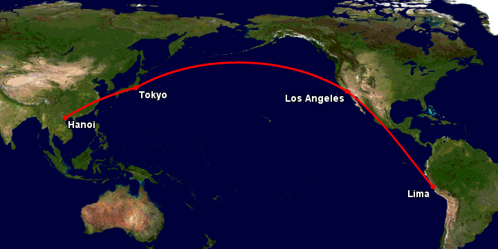Bay từ Hà Nội đến Lima Pe qua Tokyo, Los Angeles