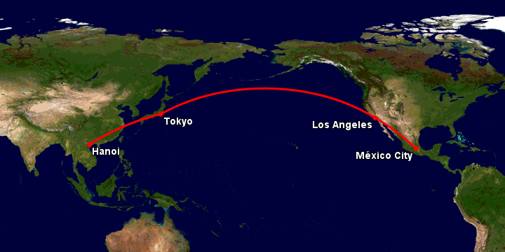 Bay từ Hà Nội đến Mexico City qua Tokyo, Los Angeles