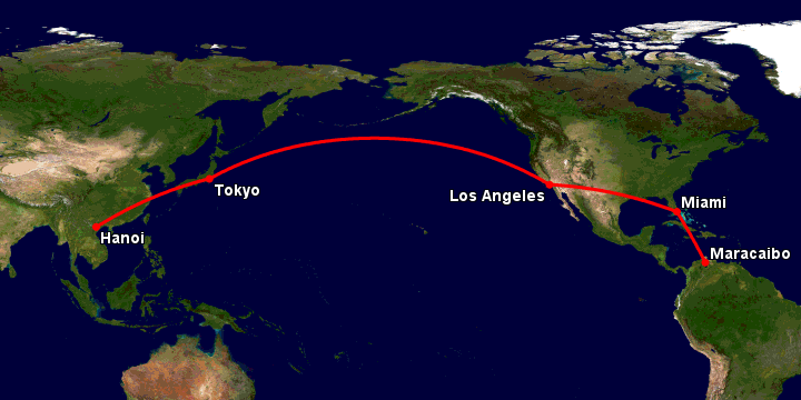 Bay từ Hà Nội đến Maracaibo qua Tokyo, Los Angeles, Miami