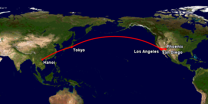 Bay từ Hà Nội đến San Diego qua Tokyo, Los Angeles, Phoenix