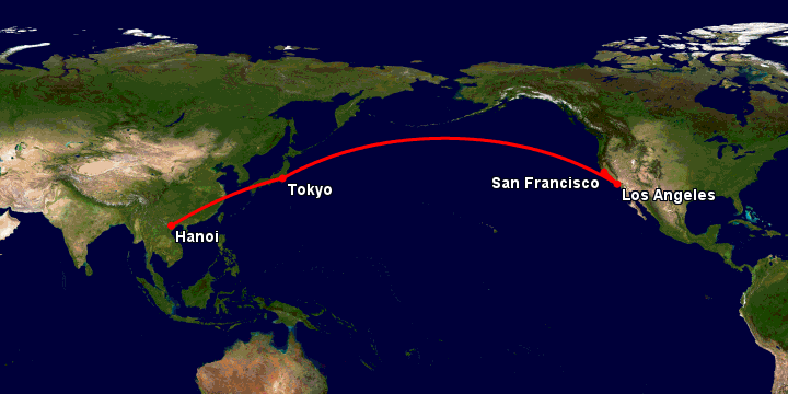 Bay từ Hà Nội đến San Francisco qua Tokyo, Los Angeles