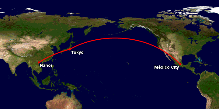 Bay từ Hà Nội đến Mexico City qua Tokyo