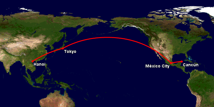 Bay từ Hà Nội đến Cancun qua Tokyo, Mexico City