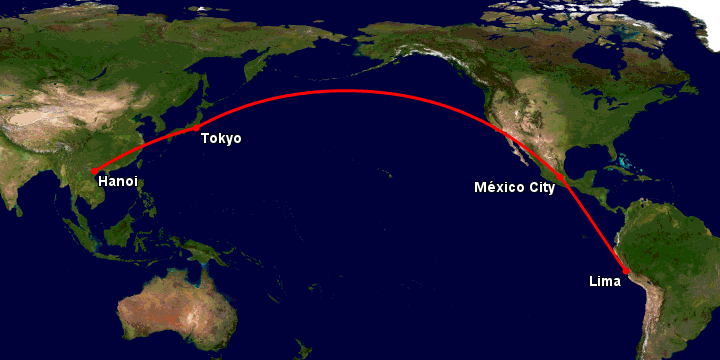 Bay từ Hà Nội đến Lima Pe qua Tokyo, Mexico City