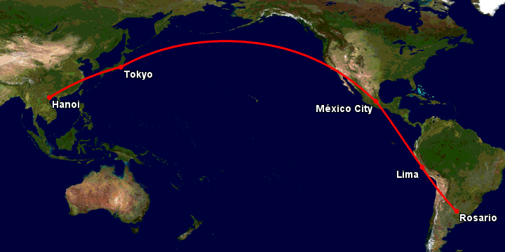 Bay từ Hà Nội đến Rosario qua Tokyo, Mexico City, Lima