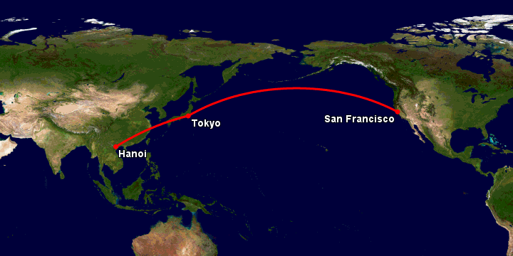 Bay từ Hà Nội đến San Francisco qua Tokyo